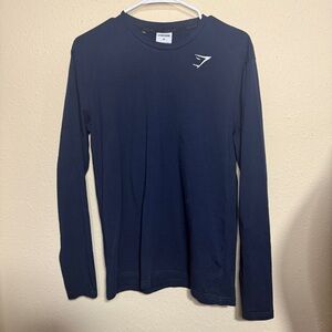Gymshark 100 Cotton Navy Deep Blue Long Sleeve Tee Workout Fitness Running